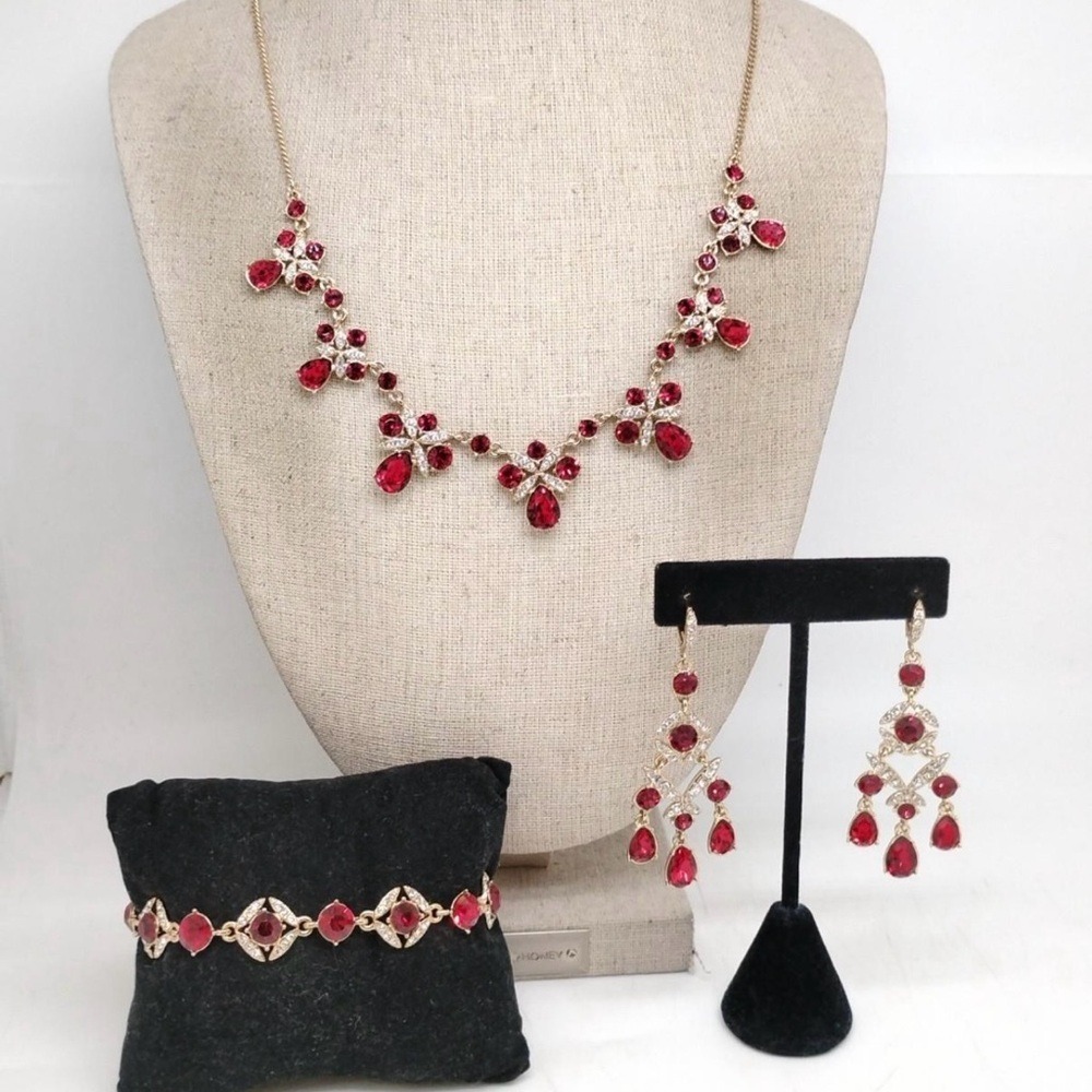 Vintage Givenchy Red Crystal Necklace Bracelet Earrings Set | Statement Jewelry